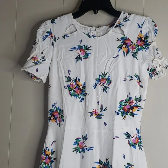 Topshop Ivory Floral Print Short Sleeve Dress 6 - Picture 4 of 6